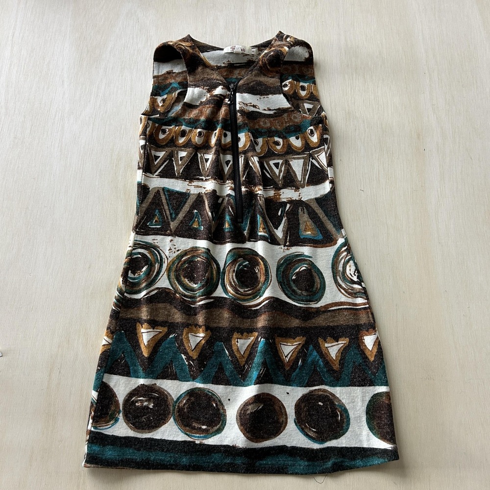 Aryeh Dress Womens Small Multicolor Geometric‎ Sleeveless Zip Front Shift Boho
